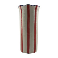 Red Striped Ceramic Vase, 8 in