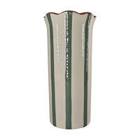 Green Striped Ceramic Vase, 8 in