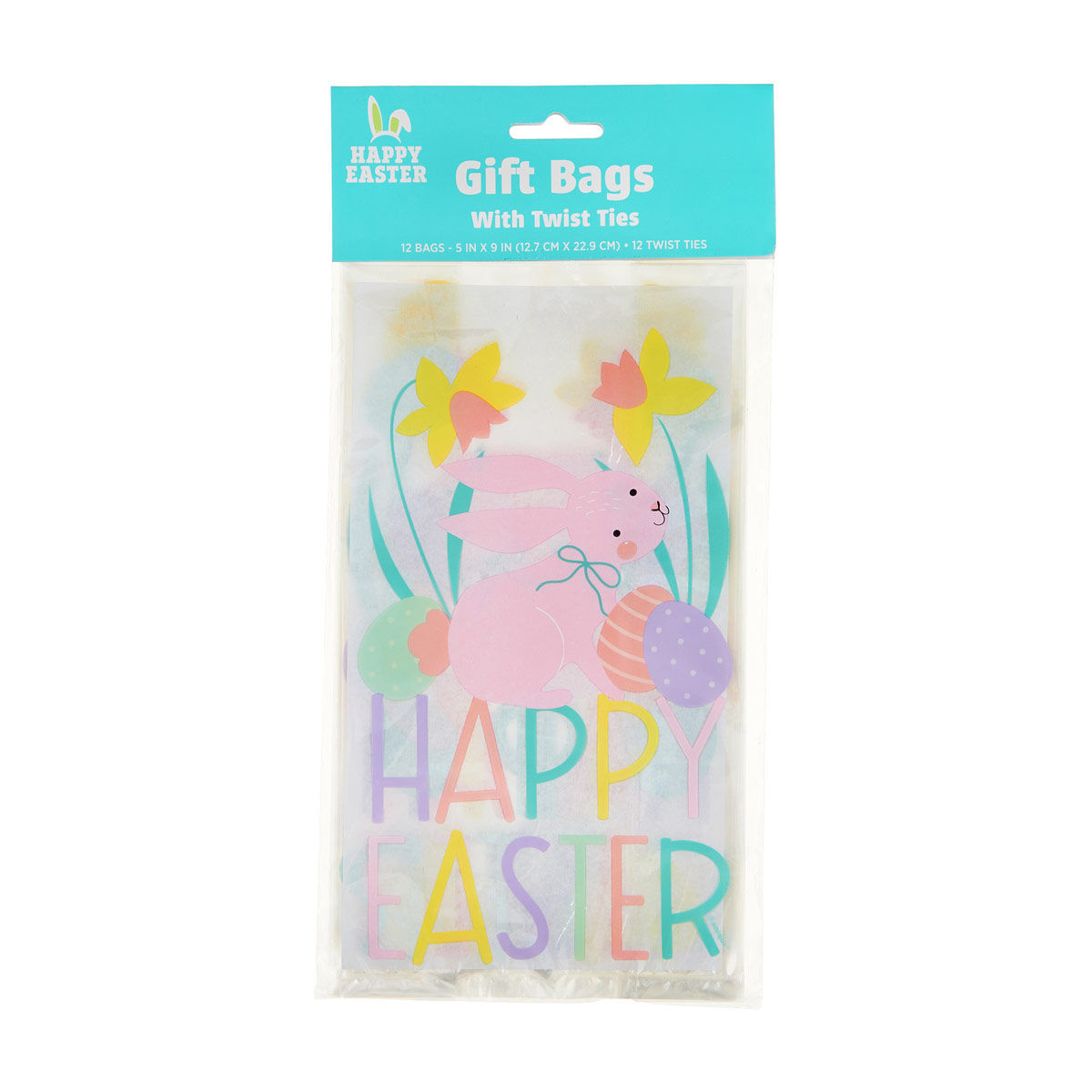 Happy Easter Playful Spring Gift Bags with Twist Ties, 5 in x 9 in, 12 ct