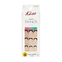 Kiss Salon French Color Press On Nails, Tempted, Black French, Short Squoval, 24 ct