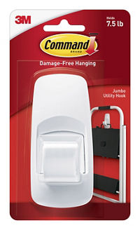 Command Jumbo White Hooks, 1 Hook, 1 Strip, Damage Free Hanging Wall Hooks with Adhesive Strips, No Tools Adhesive Hooks for Hanging, Organization and Storage, Holds up to 7.50 lb