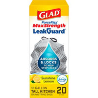 Glad ForceFlex MaxStrength LeakGuard Tall Kitchen Trash Bags,