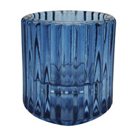 Blue Ribbed Glass Candle Holder