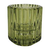 Green Ribbed Glass Candle Holder