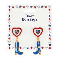 Patriotic Gold Heart and Cowboy Boot Drop Earring