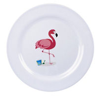 Round Melamine Flamingo Dinner Plate, 11 in