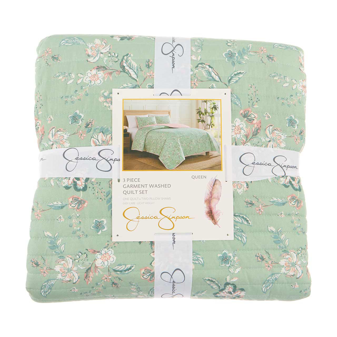 Jessica Simpson Garment Washed Quilt Set, Solana, Queen, 3 pc
