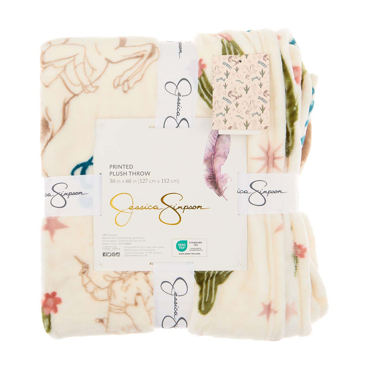 Jessica Simpson Printed Plush Throw, 50 in x 60 in, Assorted