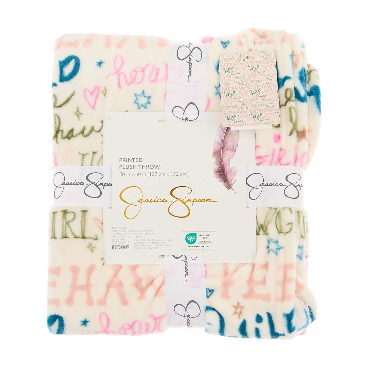 Jessica Simpson Printed Plush Throw, 50 in x 60 in, Assorted