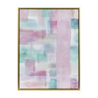 Summer Pastel Pink Canvas Abstract Art in Gold Frame, 18x24 in