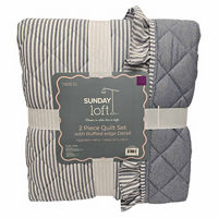 Sunday Loft Twin XL Reversible Chambray Stripe Quilt Set, Gray/White, 2 pc