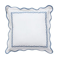Summer Blue Cotton Embroidered Pillow, 18x18 in