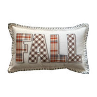 Harvest Halloween Fall Embroidered Plaid Pillow, 12x20 in