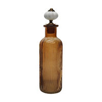 Brown Ribbed Glass Decorative Bottle with Pumpkin Knob