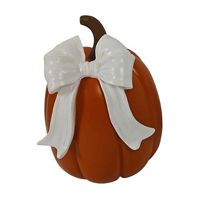 Orange Resin Pumpkin Decor with Large White Bow,