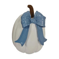 White Resin Pumpkin Decor with Dusty Blue 3D Bow, 7in