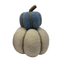 Dusty Blue & Beige Stacked Textured Fabric Pumpkin Decor
