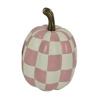 Blush Pink & Cream Checkered Resin Pumpkin Décor