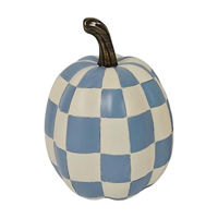 Cream & Blue Checkered Resin Pumpkin Décor