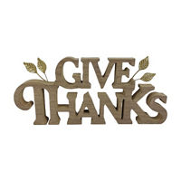 "Give Thanks" Brown & Gold Wood Tabletop Sign,