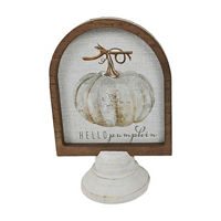 Brown & White MDF Pumpkin Tabletop Sign, 4x2x6 in