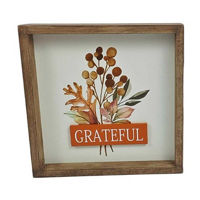 MDF "Grateful" Floral Box Top Sign, 7x7 in