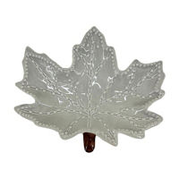 Gray & Brown Ceramic Leaf Trinket Tray, 7x1 in