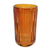 Red Ribbed Glass Candle Holder, 3x5 in