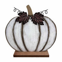 White & Brown Wood Pumpkin Tabletop Decor, 11x10 in