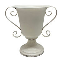 White Metal Scroll Vase, 10 in