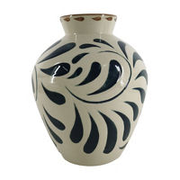 Summer Blue Ceramic Floral Painted Vase, 10 in