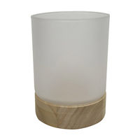 Frosted Glass Votive Candle Holder With Wood Base,