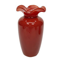 Red Ruffled Rim Glass Vase, 8.5 in