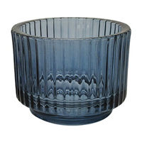 Blue Ribbed Glass Votive Holder