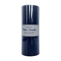 Blue Ribbed Pillar Candle, 6 in