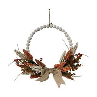 Harvest Multi-Color Wood Bead and Faux Heather Wreath, 17 in