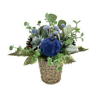 Harvest Blue Faux Floral Arrangement in Woven Pot, 11 in