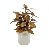 Harvest Fall Brown Faux Leaf Arrangement in Cream Ceramic Vase, 13 in