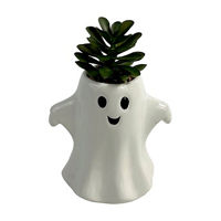 Halloween Artificial Green Succulent in Ghost Ceramic Planter, 6 in