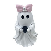 Halloween Ghost with Coffee & Pink Bow, 6 in