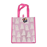 Halloween Pink Ghost Print Reflective Trick or Treat Bag, 13x12 in