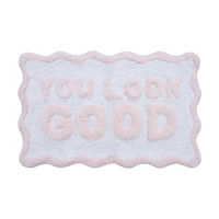 Summer "You Look Good" Pink Cotton Bath Rug, 18x28 in