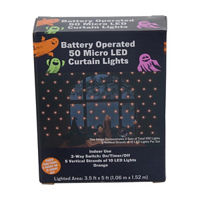 Halloween Battery-Operated Orange Micro LED Curtain Lights, 3.5x5 ft
