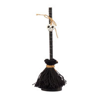 Halloween Mini Black Light-Up Skull Broom Decor
