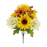 Fall Harvest Yellow Artificial Sunflower Bush, 20 in