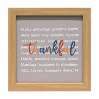 Fall Thankful Canvas Tabletop Art with Wood Grain Frame, 8x8 in