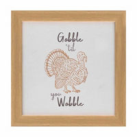 Fall Gobble Canvas Tabletop Art with Wood Grain Frame, 8x8 in