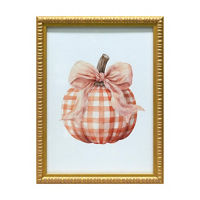 Fall Plaid Pumpkin Glass Art with Gold Frame, 12x16 in