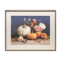 Framed Pumpkin and Floral Canvas Art, 24x30 in