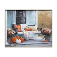 Fall Harvest Hand-Painted Pumpkin Swing Wood Grain Frame Canvas, 16x20 in